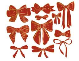 Set of Red Hand-Drawn Bows - Charming Collection of Red Bows in hand drawn Style for Holiday Decor, Gift Wrapping, and Creative Projects. vector