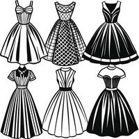 Set high contrast, clean lines, elegant design, mid-century fashion sketch, vector