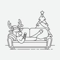 Reindeer Lounging With Christmas Tree vector