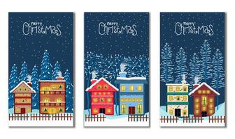 village in winter in the night with mountain view and snow in stories collection for christmas editable templaten greeting card stories template, portrait christmas background vector