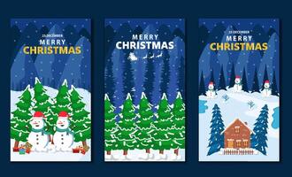 village in winter in the night with mountain view and snow in stories collection for christmas editable templaten greeting card stories template, portrait christmas background vector