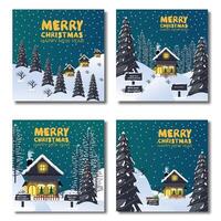 a house in winter with snow and tree in christmas square banner on background for sales discount for post social media template vector