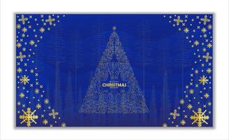 a gold christmas tree in blue gradient background for luxury elegant greetings card template with gold star vector