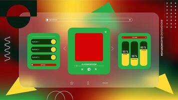 User interface for a music player app. Background gradient glassmorphism effect vector