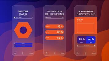 An orange and blue mobile app with a screen showing different types of information vector