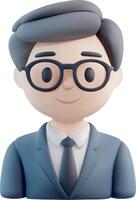 3D office character icon of a man in a business suit and glasses. vector