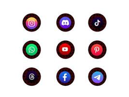 A set of different social media icons in different colors vector