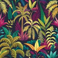 Seamless tropical pattern with colorful plants vector
