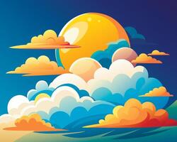 Clouds and sun in the sky with a blue background vector