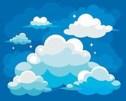 Clouds and stars in the sky on a blue background vector