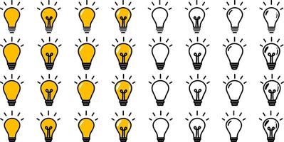 Lamp line icon set, Idea lamp icon collection, Flat style, Idea icon, vector
