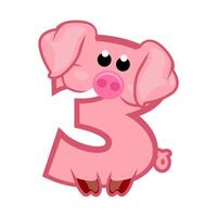 Cartoon number 3 like pink pig, figure Three. Cartoon of number with a animal concept. Calligraphy, lettering, typography for your Education cards or game vector