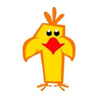Cartoon number 1 like yellow chicken, figure One. Cartoon of number with a animal concept. Calligraphy, lettering, typography for your Education cards or game vector