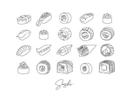 Sushi types poster drawing in line style on white background vector