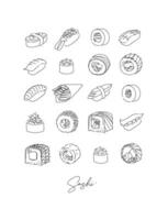 Sushi types set poster drawing in line style on white background vector