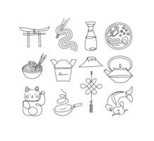 Sushi icon set in line style drawing on white background vector