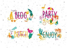 Summer lettering with inscriptions travel blog, party, beach time, enjoy drawing with color vector