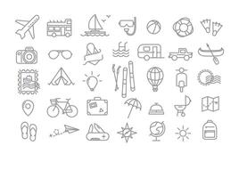 Travel icons drawing in flat modern style with grey lines. vector