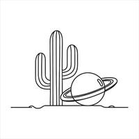 single one line violet boho cactus and saturn silhouette on white background vector