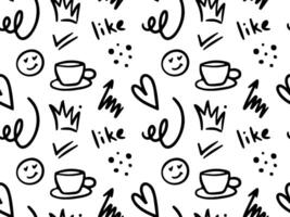 Doodle cute elements, line, heart, arrow. Seamless pattern. Hand drawn pen or pencil signs. Simple sketch line style emphasis, attention, pattern elements. background vector