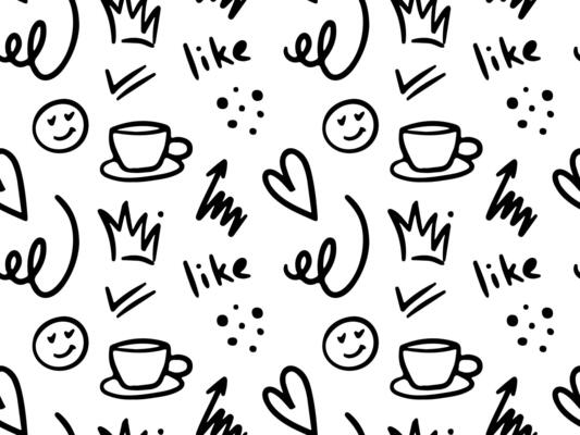 Doodle cute elements, line, heart, arrow. Seamless pattern. Hand drawn pen or pencil signs. Simple sketch line style emphasis, attention, pattern elements. background