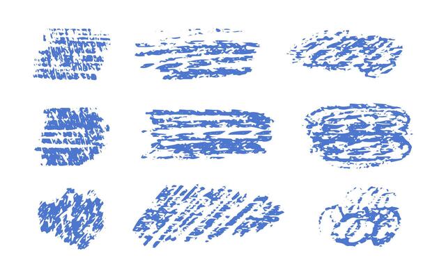 Chalk underlines and stroke line set. Crayon hand drawn blue pencil lines. Charcoal pencil straight horizontal lines. Scribble blue strokes set
