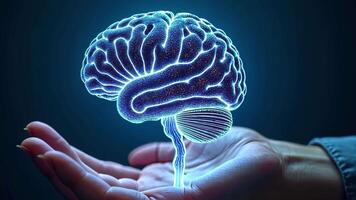 Human Brain in Hand - Concept of Intelligence, Cognition, and Knowledge video