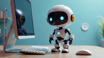 Robot at Computer Desk video