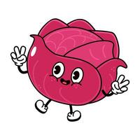 Jumping Red Cabbage character character. hand drawn traditional cartoon vintage, retro, kawaii character illustration icon. Isolated white background. Red Cabbage character concept vector