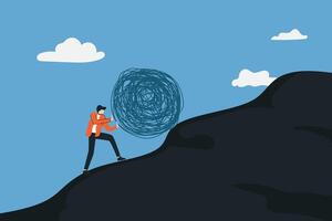 businessman fighting the complexity of the problem, fighting pushing the problem. vector