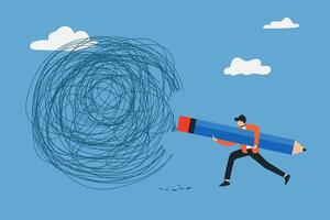 Resolving complex problems, erasing negative thoughts, calm in overcoming problems and fixing problems. vector
