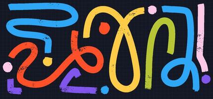 Playful Grunge Lines and Shapes Set. Colorful Curves, Brush Strokes, and Abstract Waves with Splash Background. vector