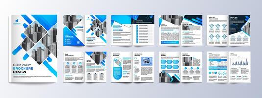 Multipage company profile business brochure design layout, Corporate brochure editable template with cover page, minimalist A4 16 pages brochure design with modern concept vector