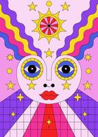 Surreal Pop Art Face with Vibrant Colors and Cosmic Elements vector