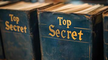 Top secret files stacked on shelf gathering dust photo