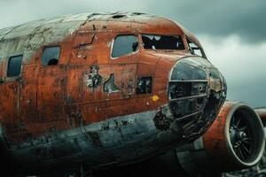 Old abandoned plane rusting away in the field photo