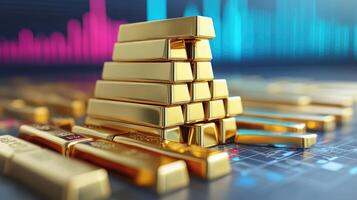 Gold bars forming a pyramid charting on a screen photo