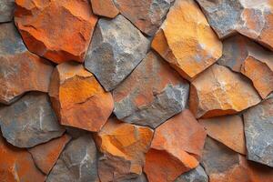 Orange and grey stones are forming a rugged wall photo