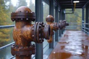 Rusty pipes with flanges and bolts creating industrial scene photo