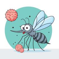 Cartoon of a dengue mosquito and dengue virus, on a thin soft blue background vector