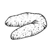 A hand drawn clip art of a vanilla crescent shaped cookie with a textured. Monochrome sketch of crumbly, soft pastry, ideal for bakery branding, culinary projects, or food themed designs. vector