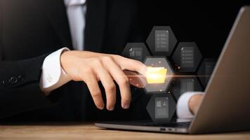 Accountant showing office document auditing concept ,plan review process and assess correctness ,Management of important document storage of organization ,document system ,accountant Audit documents photo