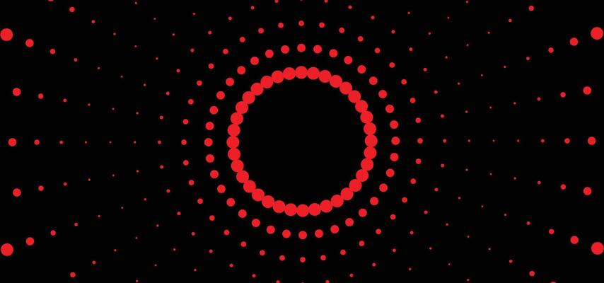 A red circle with dots on a black background