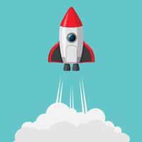 A rocket is flying through the clouds vector