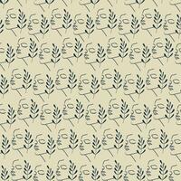 Female faces neutral colors seamless pattern. Continuous line pattern, drawing of woman vector