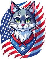 Cat with an American flag t shirt design vector