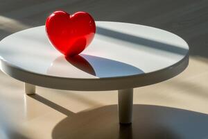 Red Heart Shape on White Table Background photo