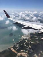 view from an airplane window. Clouds. Wing photo