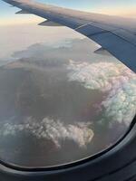 view from an airplane window. Clouds. Wing photo