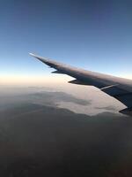 view from an airplane window. Clouds. Wing photo